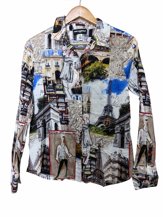 Karl Lagerfeld Tops - Karl Lagerfeld Paris graphic button up long sleeve shirt Eiffel tower